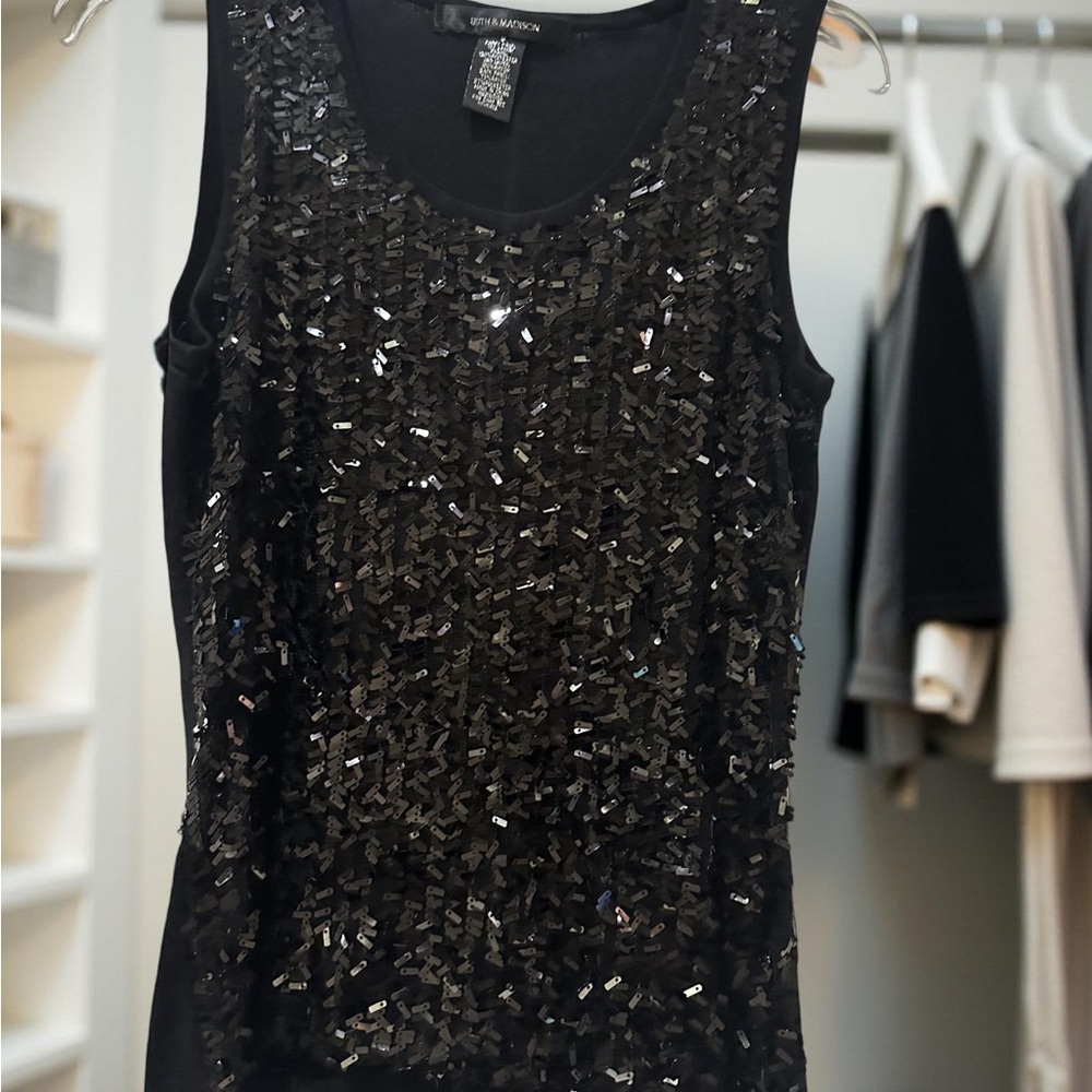 89th & Madison Black Sequin Women's Top | Fancy Top | Classy-Party Top | Bling